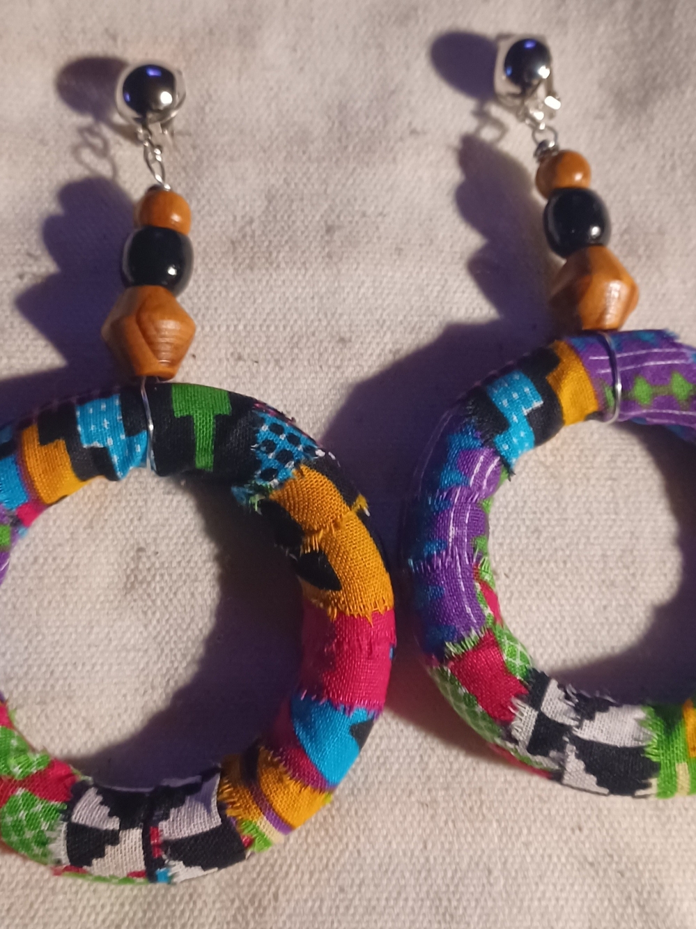Clip On Colorful Fabric Hoop Earrings - Multicolor Women Jewelry